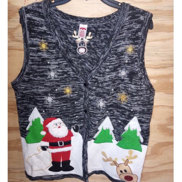 Holiday Time Jackets & Blazers - Women's Holiday Time Ugly Christmas Sweater Vest Santa Reindeer XL